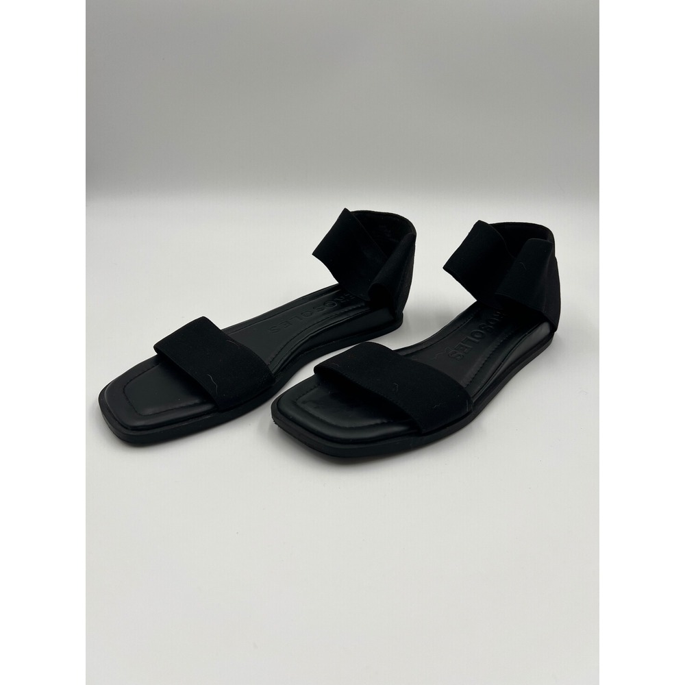 Aerosoles Bente Black Elastic Flat Sandals Womens 10M Square Toe Strappy Summer